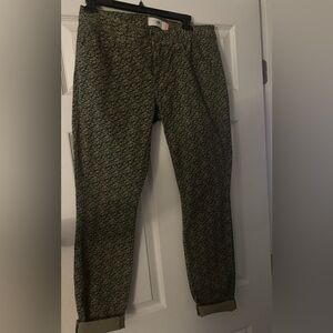 CAbi Green Black floral print skinny jeans